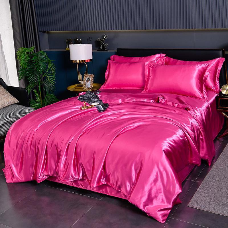 Summer Ice Silk Duvet Cover Set Double Sided Soft Smooth Luxury Bedding for Single Person Dormitory
