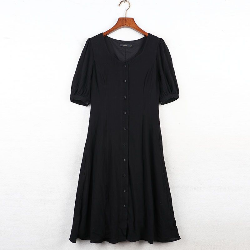 

Summer Sunshine House Domestic Counter Pumpkin G Cotton Square Collar Cardigan Short Sleeve Women s Clothing Dress A- line Skirt Black M: Bust size 92