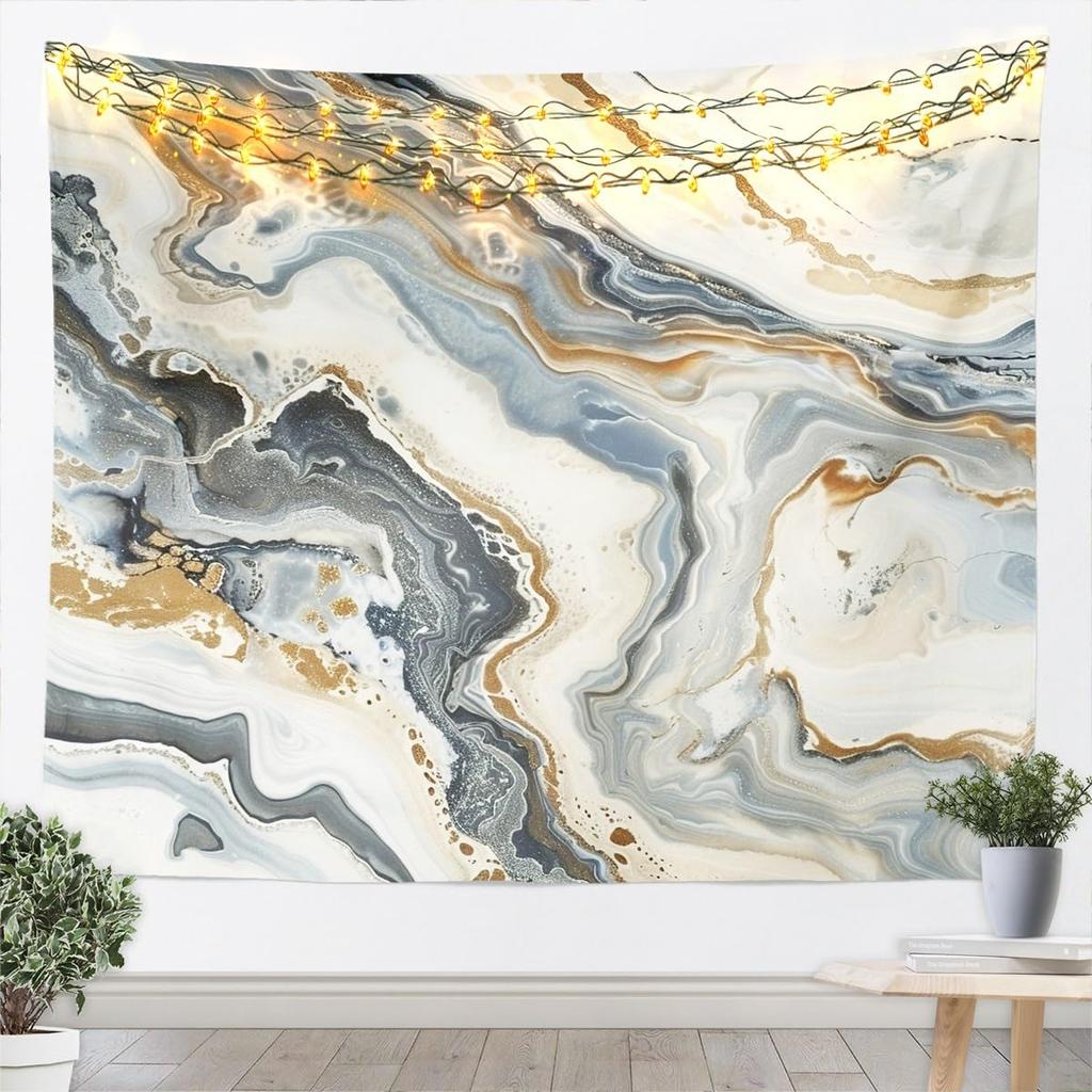 Grey White Marble Tapestry Metallic Marble Tapestry For Bedroom Medium Bronzing Stone Pattern Wall Tapestry Modern Abstract Art