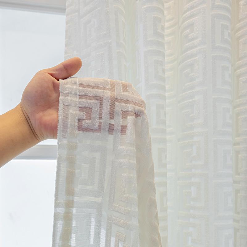 Classic Jacquard Sheer Curtains, Grommet Top, Machine Washable, Decorative Arts Theme, Unlined Clear Voile for Bedroom, Living Room, Room Divider