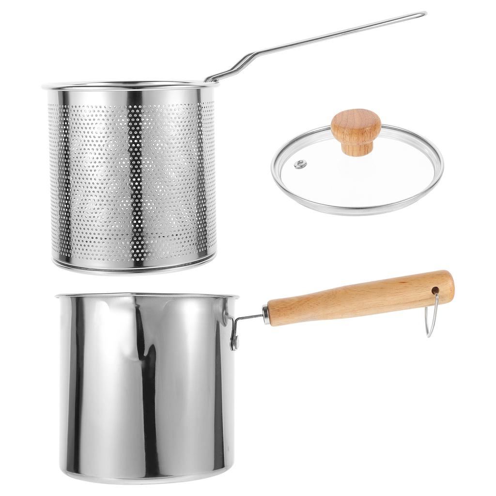 1Set Household Deep Fryer Pot with Metal Frying Basket Stainless Steel Construction Fast Heat Transfer Safe for Gas Electric
