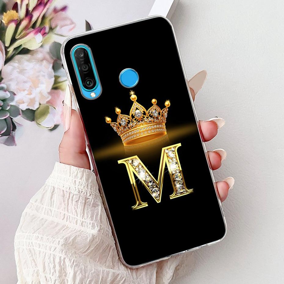 Fashion Crown Initial Letter Case For Huawei P30 Lite P30 Pro Soft Silicone TPU Cover For Huawei P30lite P 30 P30Pro Phone Cases