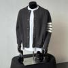 Grey Baseball Collar Knitted Sweater Jacket Men's Autumn and Winter Wear High-end Top Trendy Brand Loose Striped Cardigan Sweater