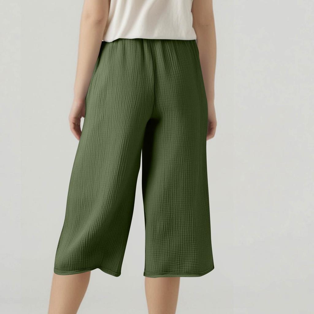 Women's Summer 3/4 Trousers  Summer Trousers With Pockets Causal Loose Trousers Fabric Trousers Sport Leisure Beach Trousers