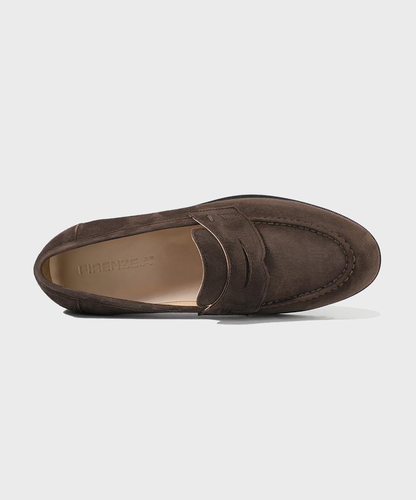 Firenze Atelier Standard U-Tip Suede Penny Loafers 4050-Qs [Dark Brown]