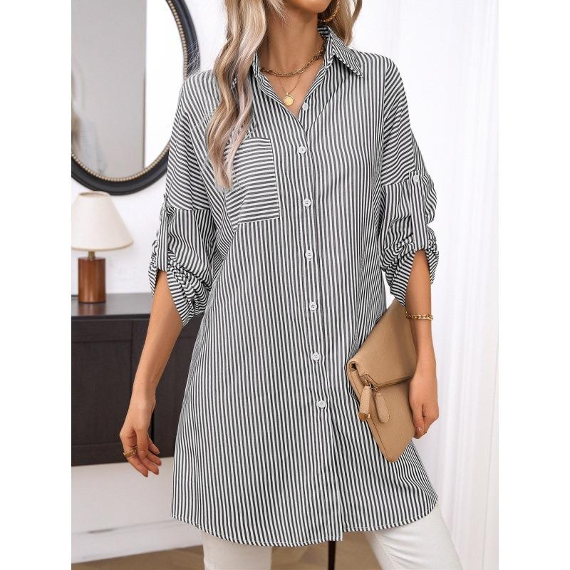 Ladies' Spring New Striped Shirt Dress