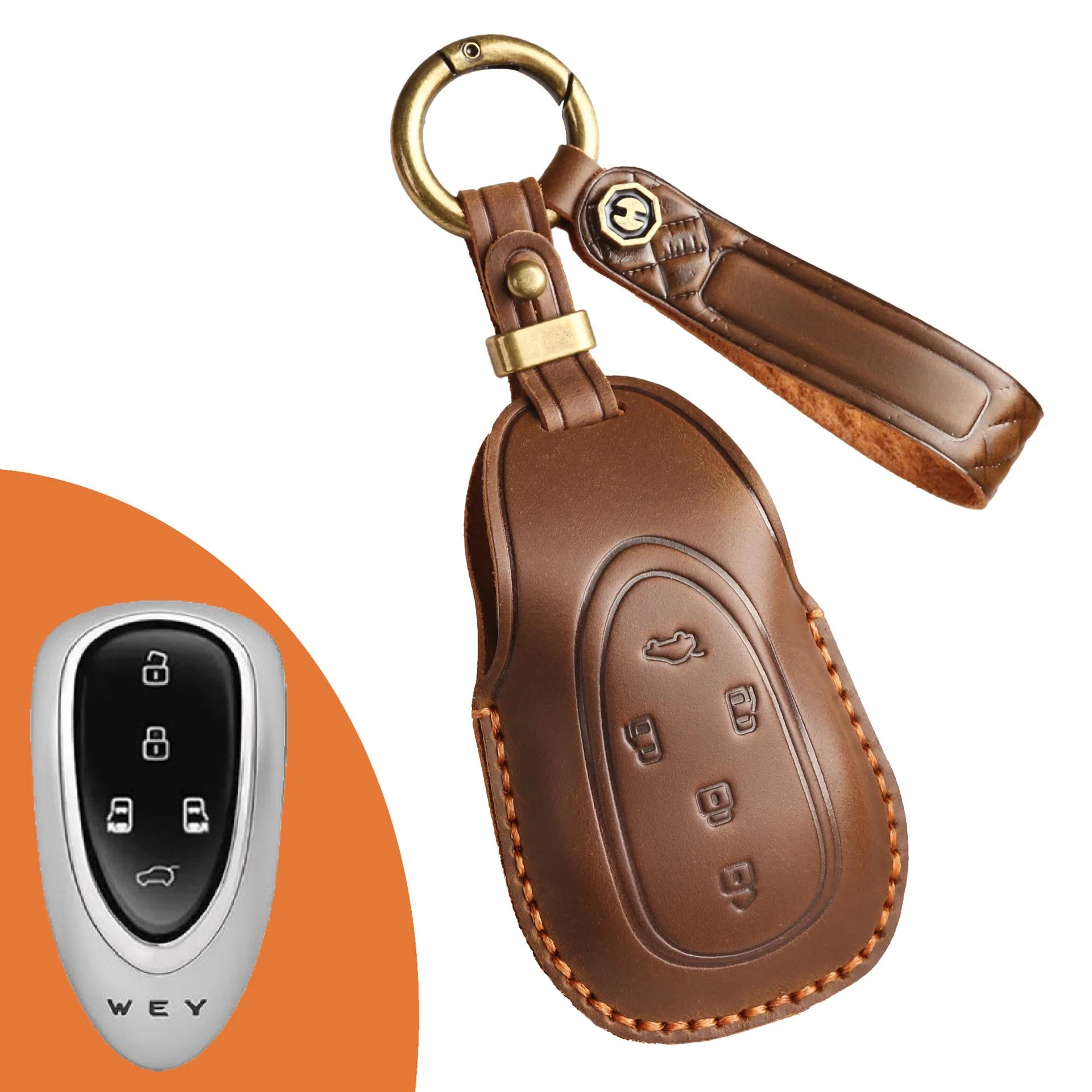 

Chameleon Top Layer Leather Key Cover for WEY VV7 VV6 Tank 300 - Gradient Color Key Fob Case Great Wall Accessories