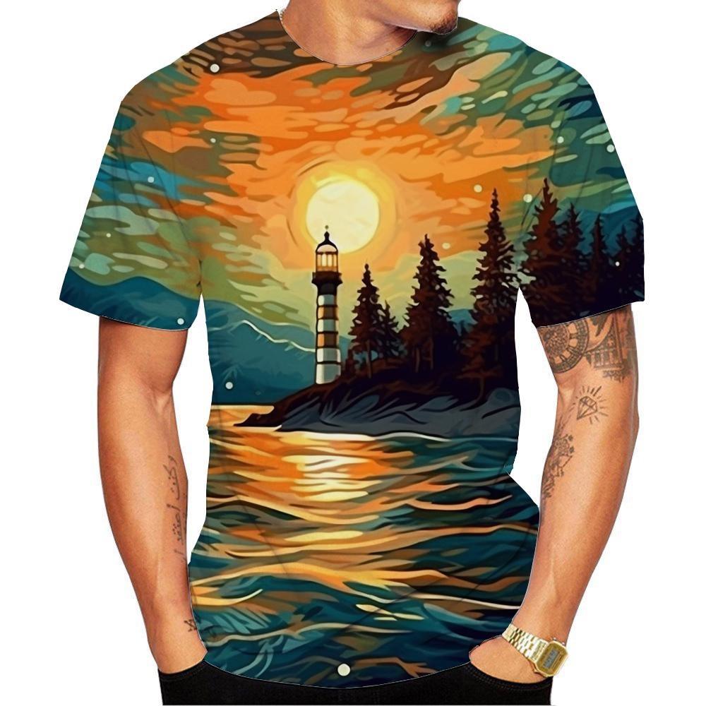 New Fashion Men's and Women's Round Neck 3D HD Print Abstract Style Starry Sky Oil Painting Pattern T-shirt Street Style Unisex