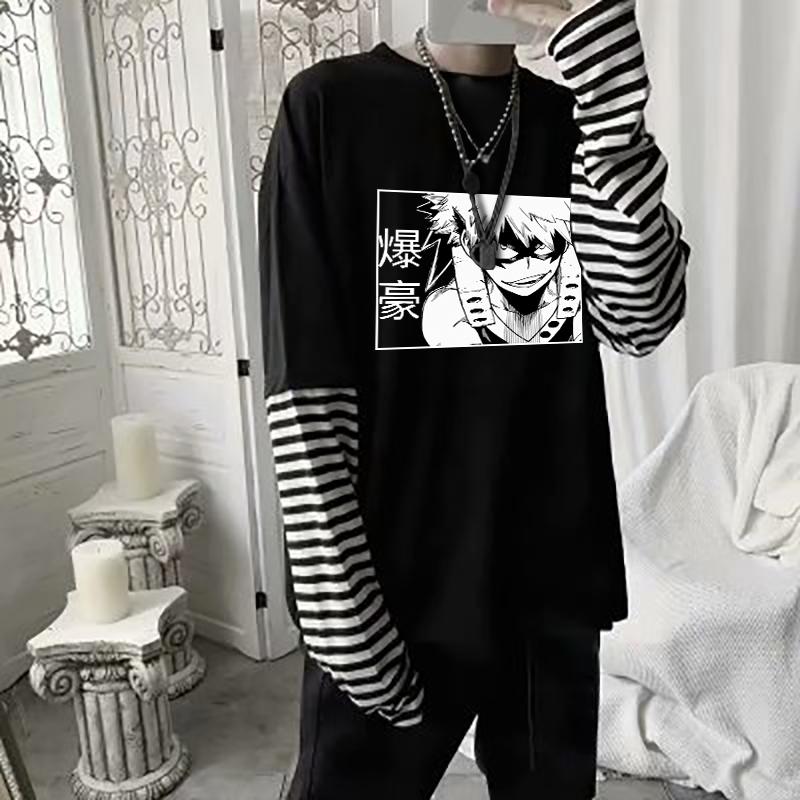 

Футболка «My Hero Academia Bakugo Katsuki», летняя уличная одежда в стиле Харадзюку в стиле японского аниме, летние футболки из двух предметов с длинными рукавами и героями мультфильмов M