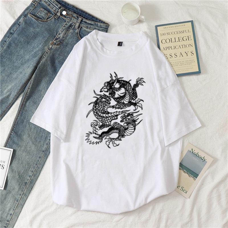 Damen Harajuku Y2K Oversized T-Shirt Drache Goth Anime Grafik-T-Shirt Vintage pro Choice Sommer Poly-Baumwoll-Set Oberteile