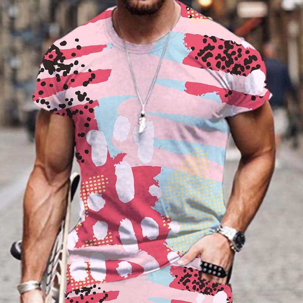 Summer Fashion Men's Abstract Art Graffiti 3D Printed T-shirt Comfortable Soft Breathable Loose Large Casual Sports Versatile Short Sleeve T-shirt