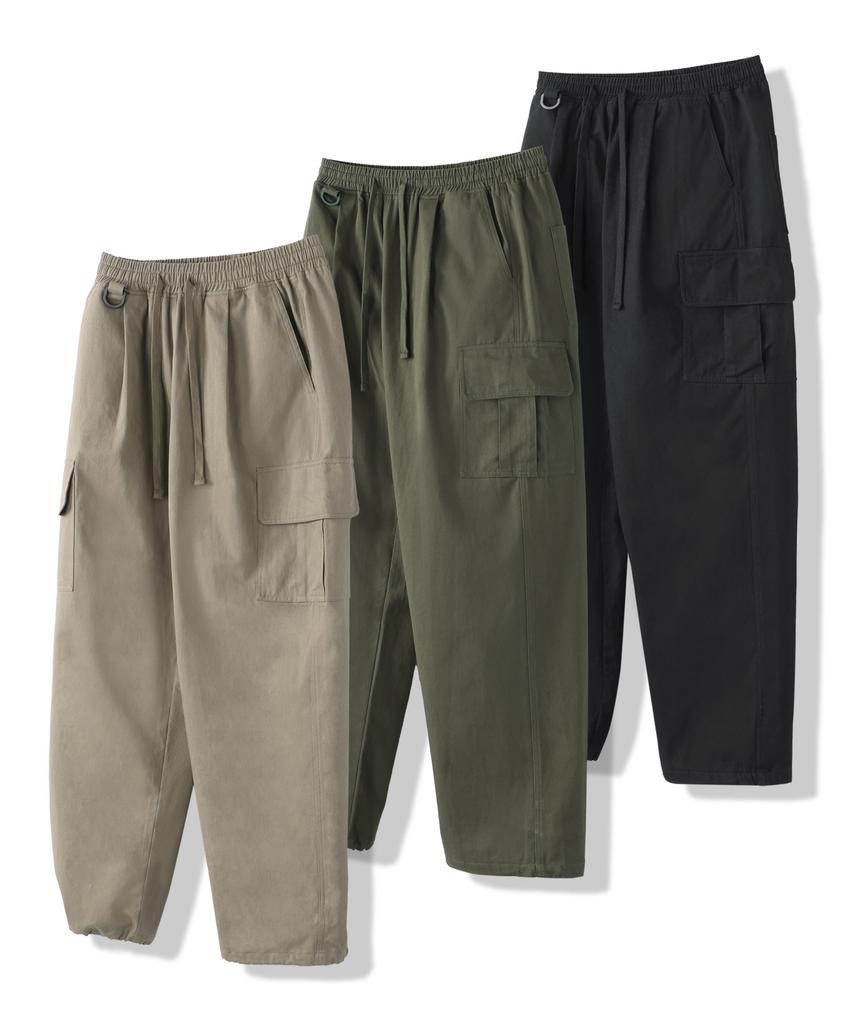 MODERMENT Semi-Wide String Cotton Cargo Pants [Black]
