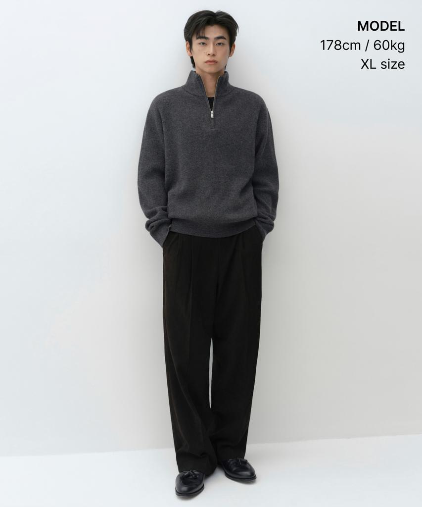 Musinsa Standard [Victoria Wool] Minimal Ribbed Quarter Zip Sweater [Medium Grey]