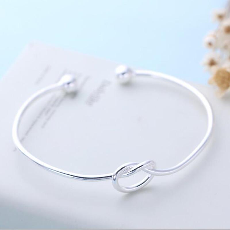 New Fashion Jewelry Not Allergic 925 Sterling Silver Blangles Simple Love Knot Slender Personality Opening Bracelets SL041