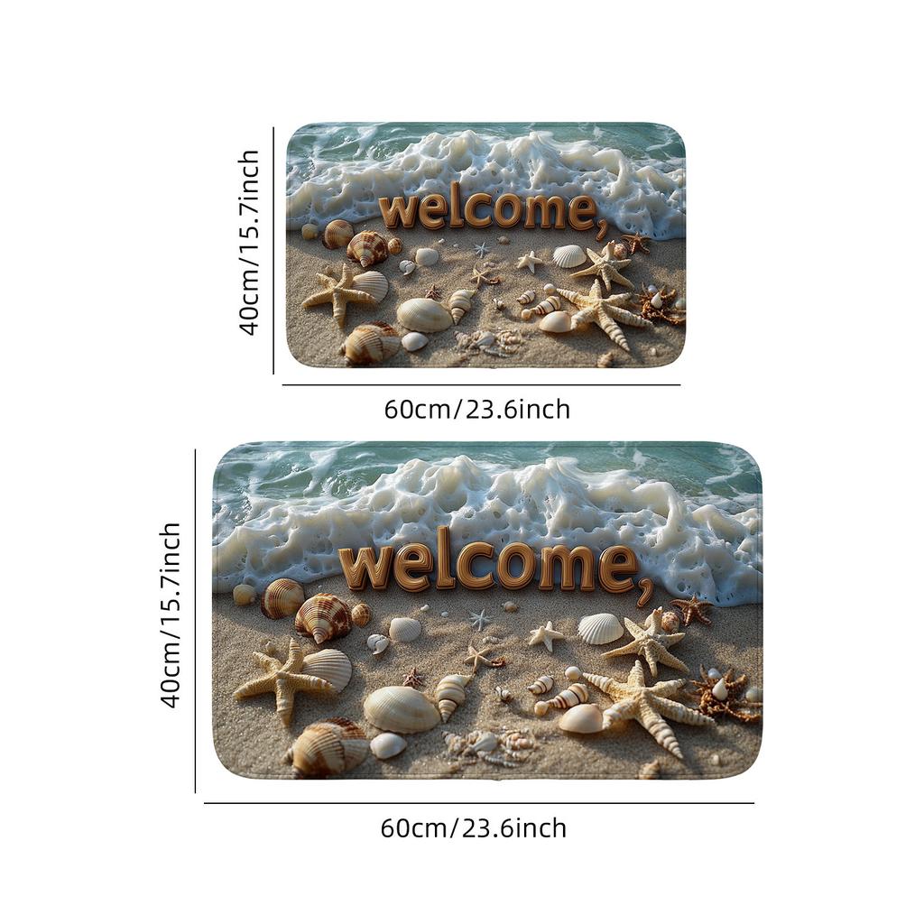 1 Piece Blue Beach Wave Design Welcome Door Mat, Ideal for Bathroom, Bedroom, Kitchen, Living Room-decorative Floor Mat, Bedroom