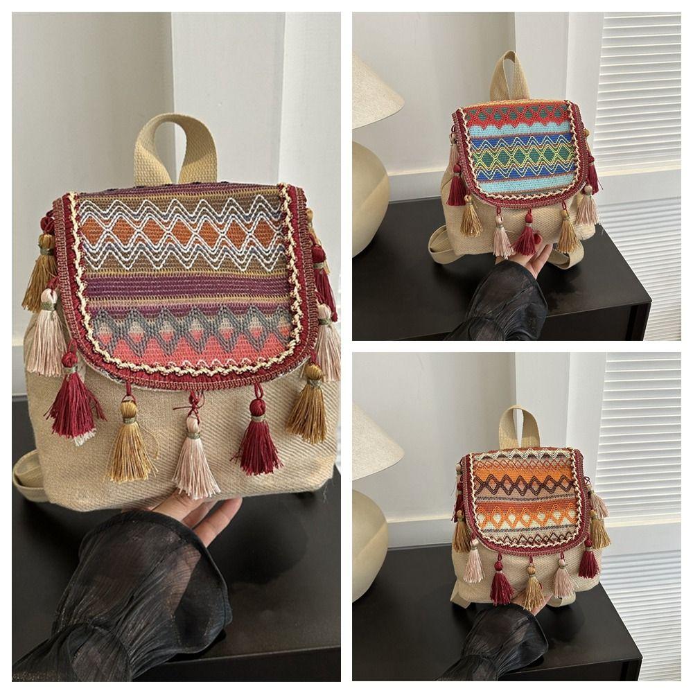 Small School Bag Ethnic Style Backpack Tassel Embroidery School Bag Ladies/Girls