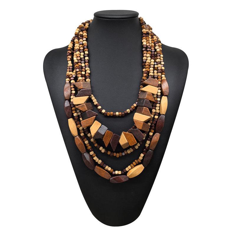 Irregular Colored Wooden Bead Necklace Hot Selling Personalized Fashion Accessory Bohemian Multilayer Wood Bead Choker Necklaces