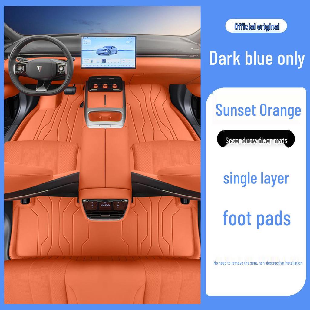 Odorless Dark Blue L07 Car Floor Mats: Full-Coverage Interior Protection, Eco-Friendly and Durable Leather Design