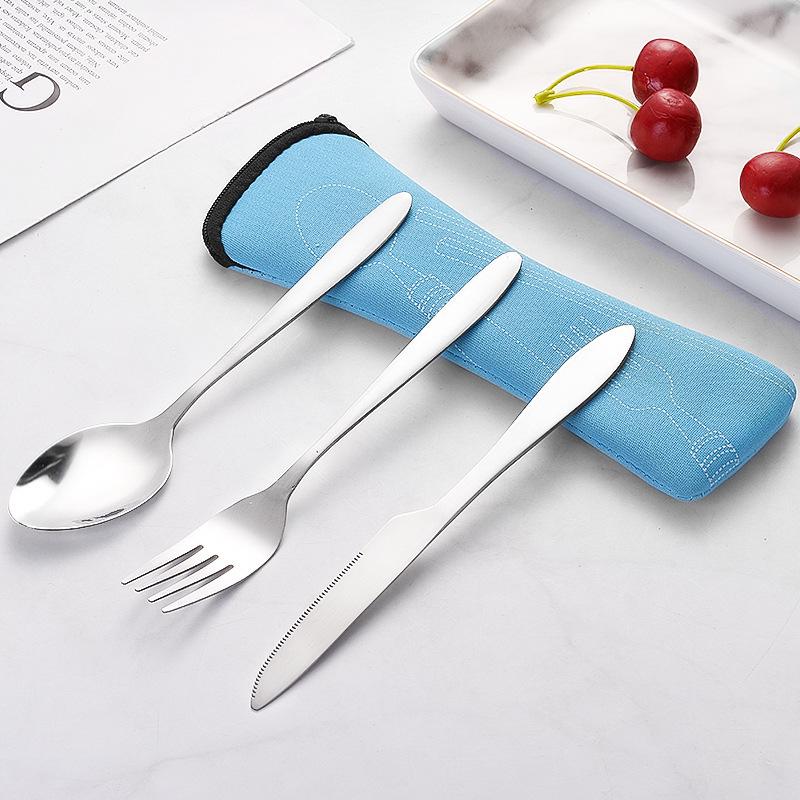 Portable Stainless Steel Western Cutlery Set: Knife, Fork, Spoon & Cloth Bag - Creative Three-Piece Gift Set