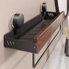 Mid-Century Modern Bathroom Shelf Walnut Finish Strong Grip Bathroom Storage Rack Space Saving Drill-Free Wall Mounted Organizer