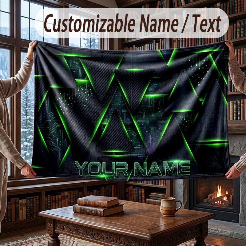City Cyberpunk Theme Throw Blanket Custom Name Text Personalized Blanket Soft Cozy Blanket for Home Sofa Bed