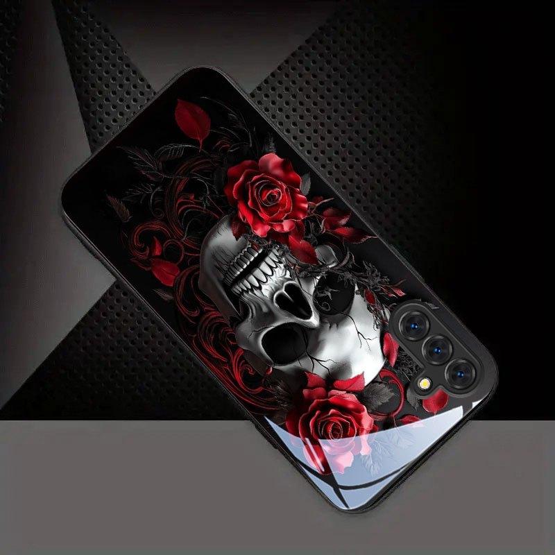 Red Rose Skull Pattern Tempered Glass Phone Case Suitable for Samsung Galaxy S26 S25 S24 S22 S21 S20 FE Ultra Plus5G Anti Drop