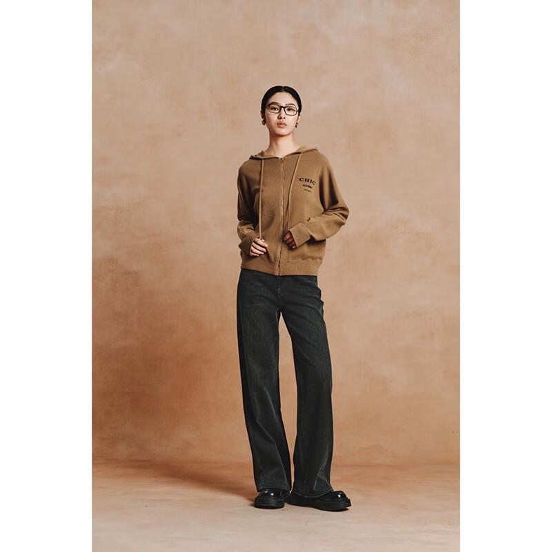 Gejin Women's Short Zip-Up Hooded Knit Cardigan