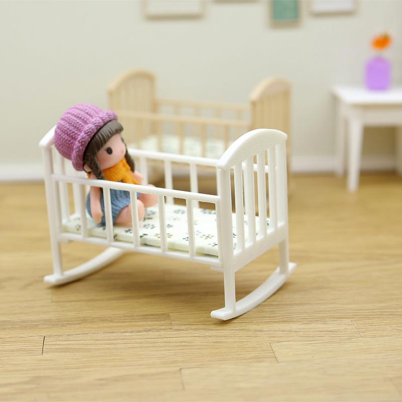 1/12 Dollhouse Mini Cradle Baby Bed Rocking Bed Model Dollhouse Simulation Furniture Decoration Dolls House Accessories Play Toy