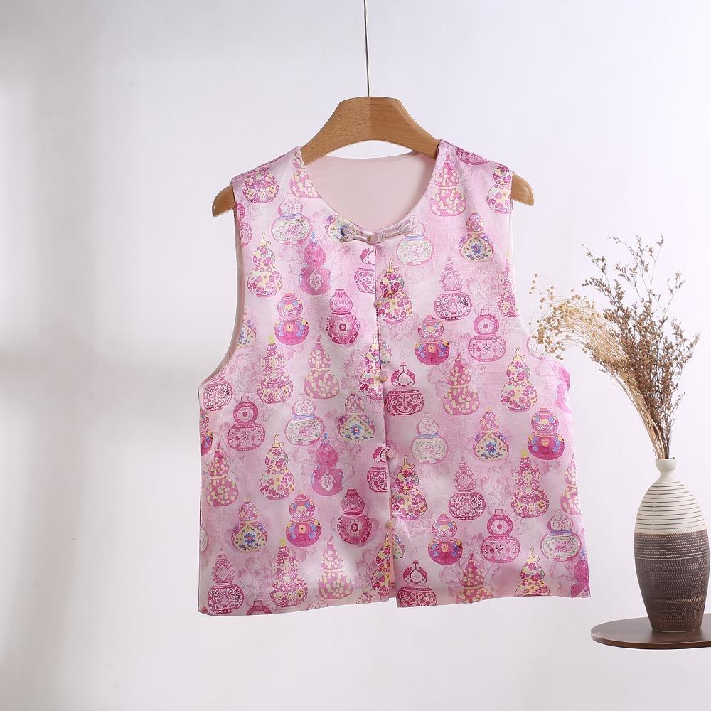 

Розовый модный жилет с жаккардовым узором в виде тыквы, женский жилет с круглым вырезом, суперкрасивый многослойный топ 3XL ([Recommended 138-75kg])