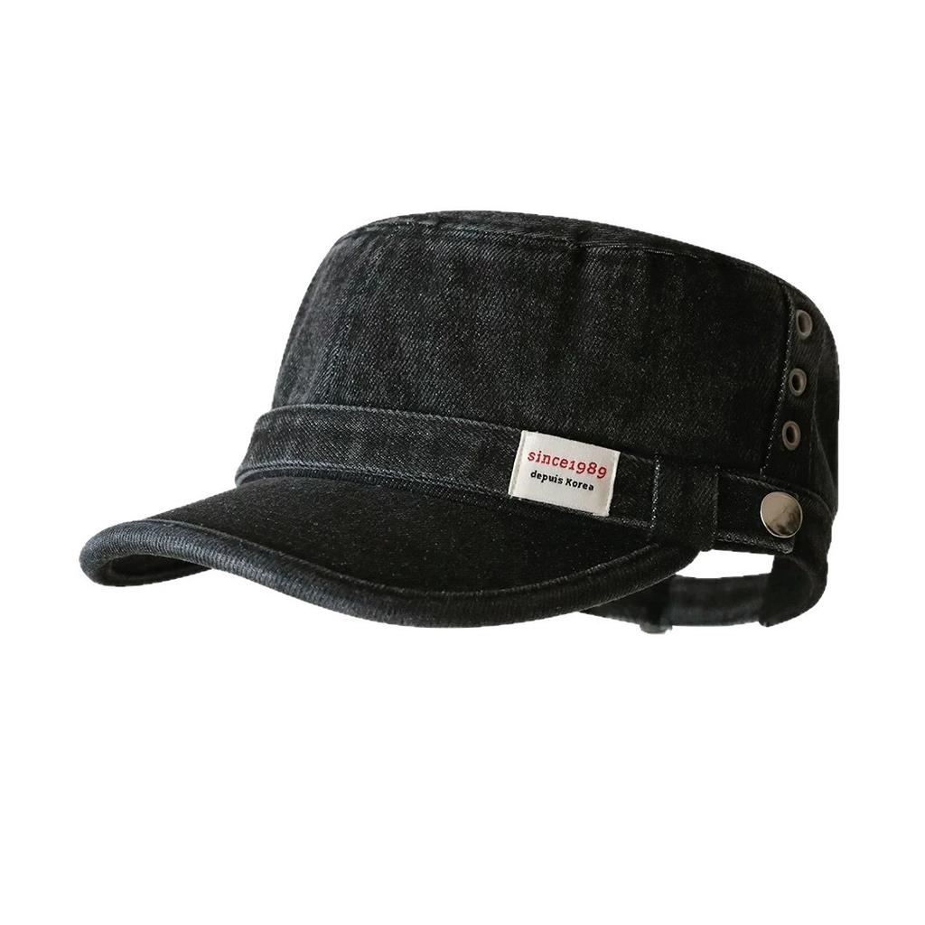 Korean Ins Retro Washed Denim Flat Top Cap Women'S Japanese Old Tooling Advanced Sense Equestrian Hat Military Hat