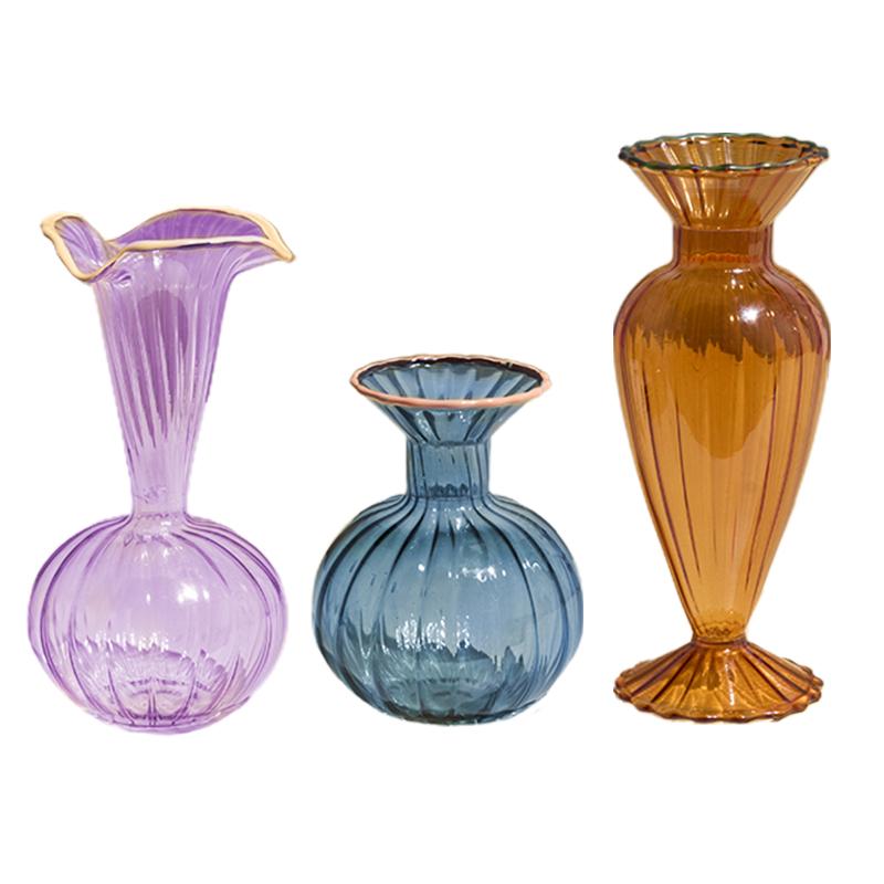1ks květináč v evropském stylu Skleněná váza Obývací pokoj Barevná skleněná váza na květiny Vintage Bytové dekorace Ornamenty Kreativní