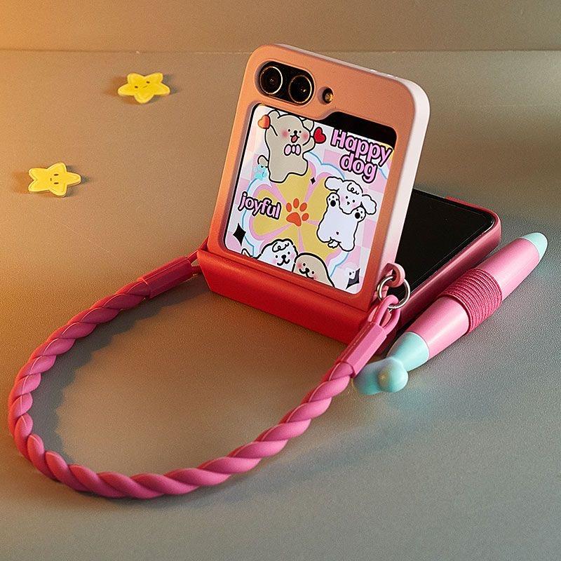 Etui do Samsung z flip6 Urocze Etui na Telefon do Samsung Galaxy Z Flip6 ze Stylusem, Kawaii Etui z flip 6 3D Królik Senny Kolor Czerwony Różowy Pokrowiec