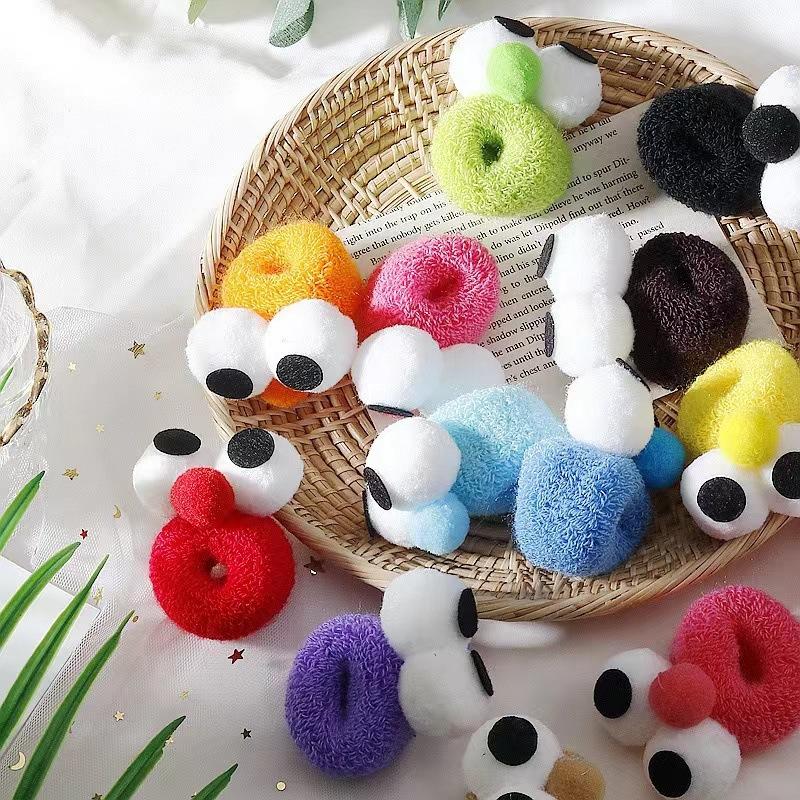 

Women Cute Hair Ropes Cartoon Big Eyes Decor Thick High Elasticity Anti-slip Anti-break Candy Color Ponytail Holder Hair Band Hair Rings 2pcs