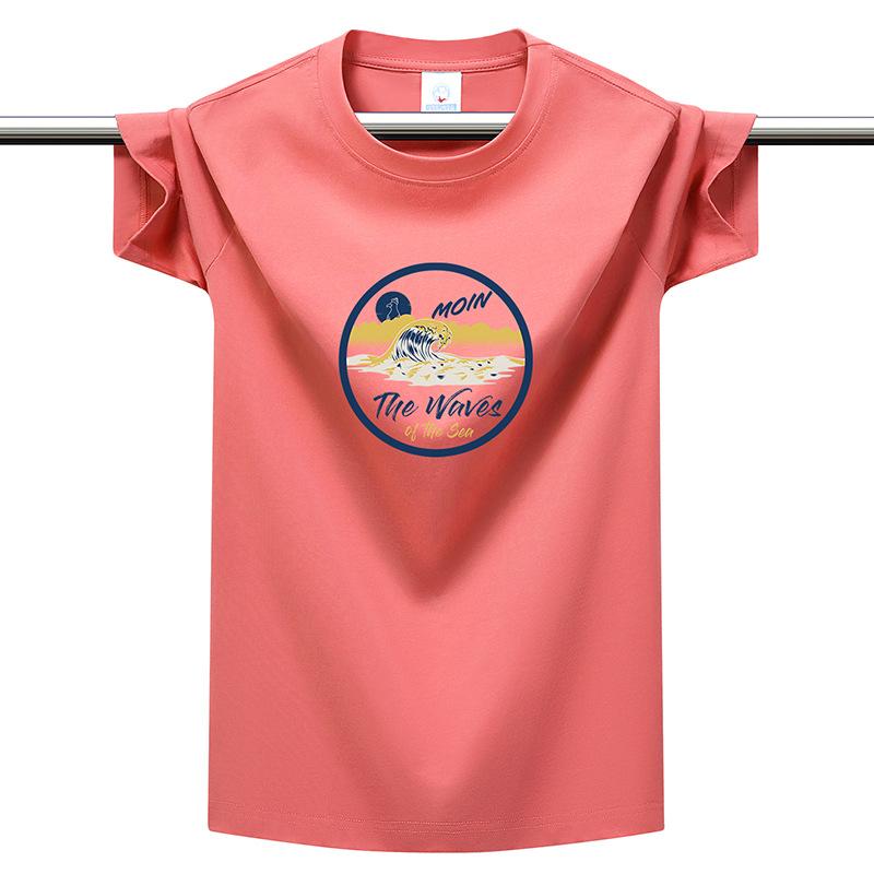 

Men s 220g Heavy Cotton T-shirt Summer Sea Wave Graphic Print Loose Soft Breathable Casual Top Tee M-6XL M розы красного