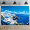 1pc Polyester Santorini Island Background, Artistic Photography Background, Universal Seasonal Decoration,