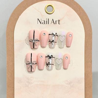 HANDGEFERTIGTE Künstliche Nägel Original Ballet Princess Y2K Schleife Diamant Falsches Nagelset Mit Kleber Wiederverwendbare und Abnehmbare Aufklebenägel
