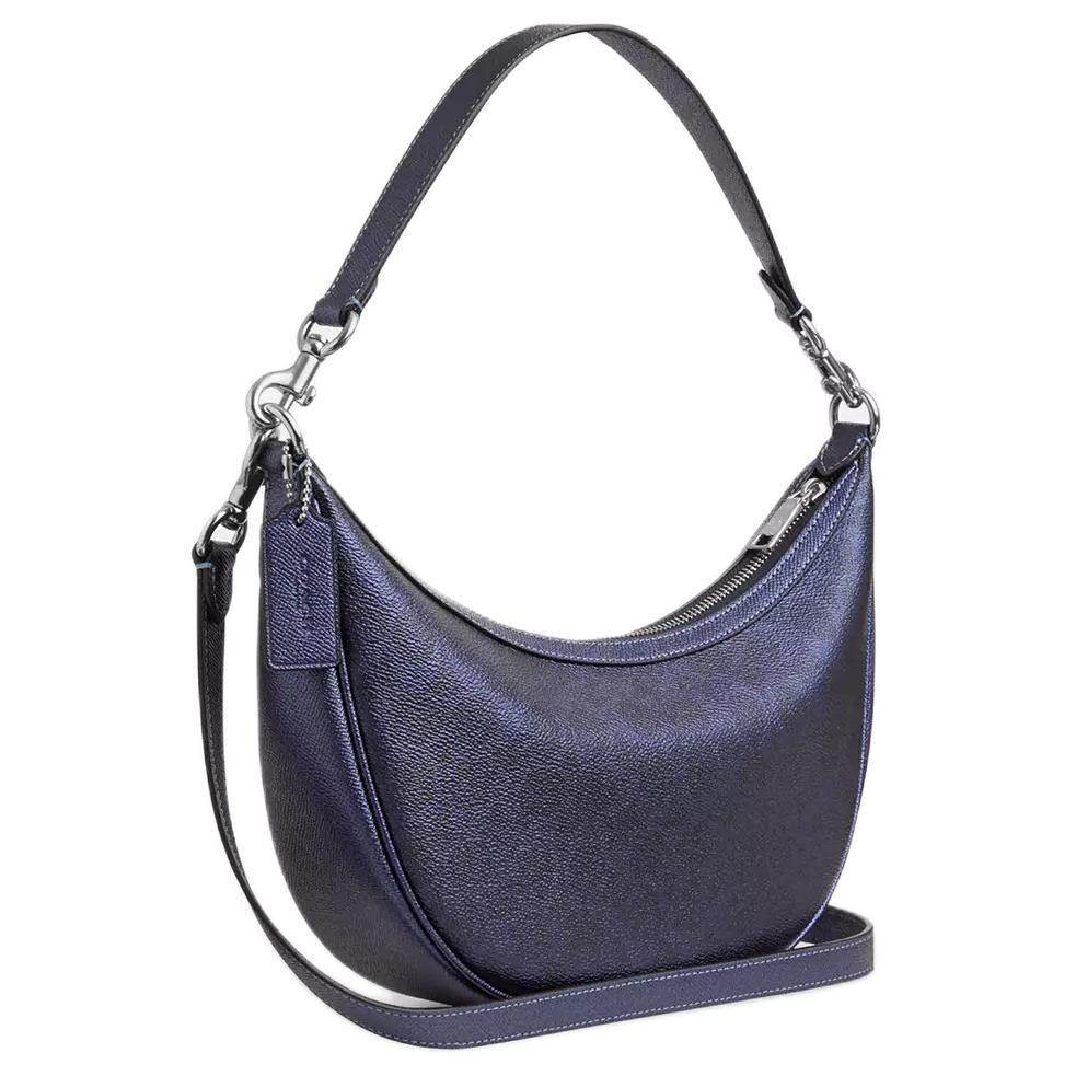 Coach Aria 26 Silver Logo Pearl Print Synthetic Leather Shoulder Bag Medium Women Shoulder Bag Navy-Blue CCL27-SBLNV