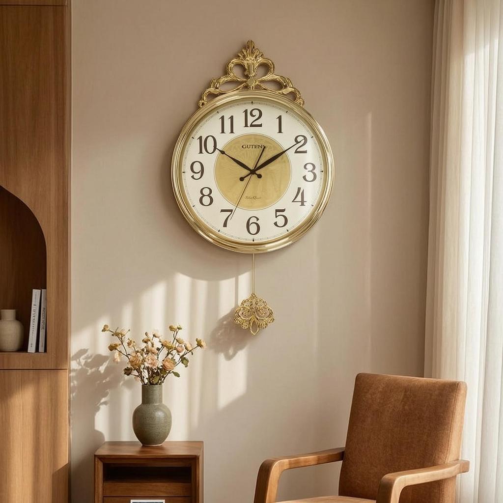 Luxury Wall Clock Pendulum Ornate Design Large Decorative Mural for Office