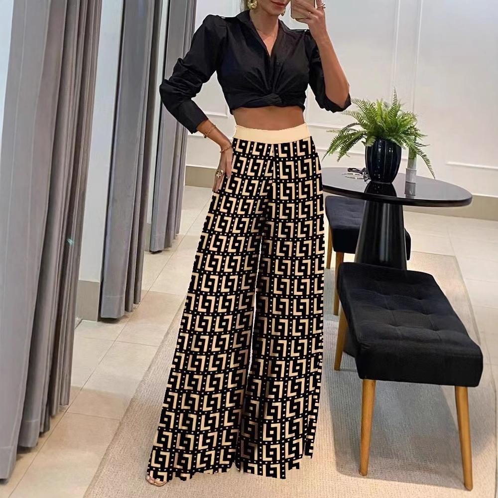 

Осенние брюки с принтом и широкими штанинами, женские брюки и капри XXXL хаки