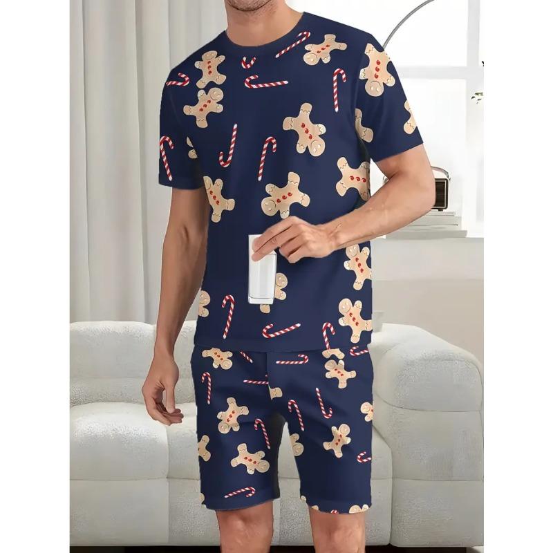 

Летний мультяшный мелкий принт, модный свободный мужской повседневный удобный спортивный костюм-двойка с короткими рукавами 6XL