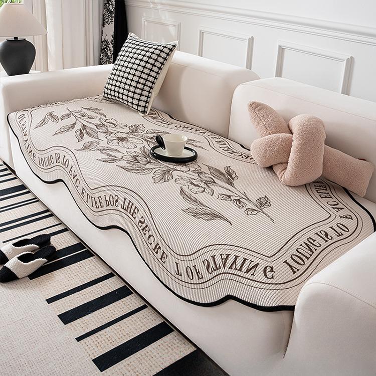 Nordic Light Luxury Sofa Cushion Advanced Sketch Hepburn Flower Shaped Cushion Black and White Classic Non-Slip Sofa Cover