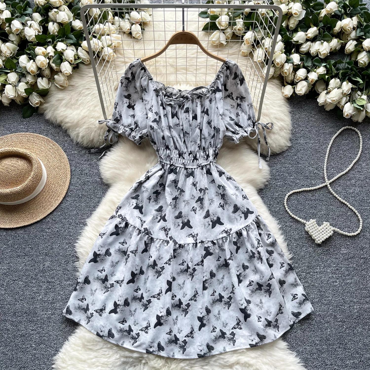 

Французские уличные платья для женщин 2025 года, лето, новое платье с цветочным принтом на одно плечо, облегающее, уникальный дизайн, винтажные, элегантные, шикарные платья One Size светло-серый