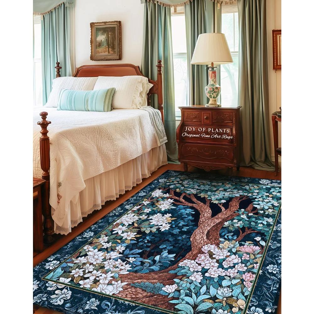 French Botanical Forest Print Carpet Nature Inspired Rug Elegant Floral Design Mat Vintage Style Rugs Bedroom Living Room Decor
