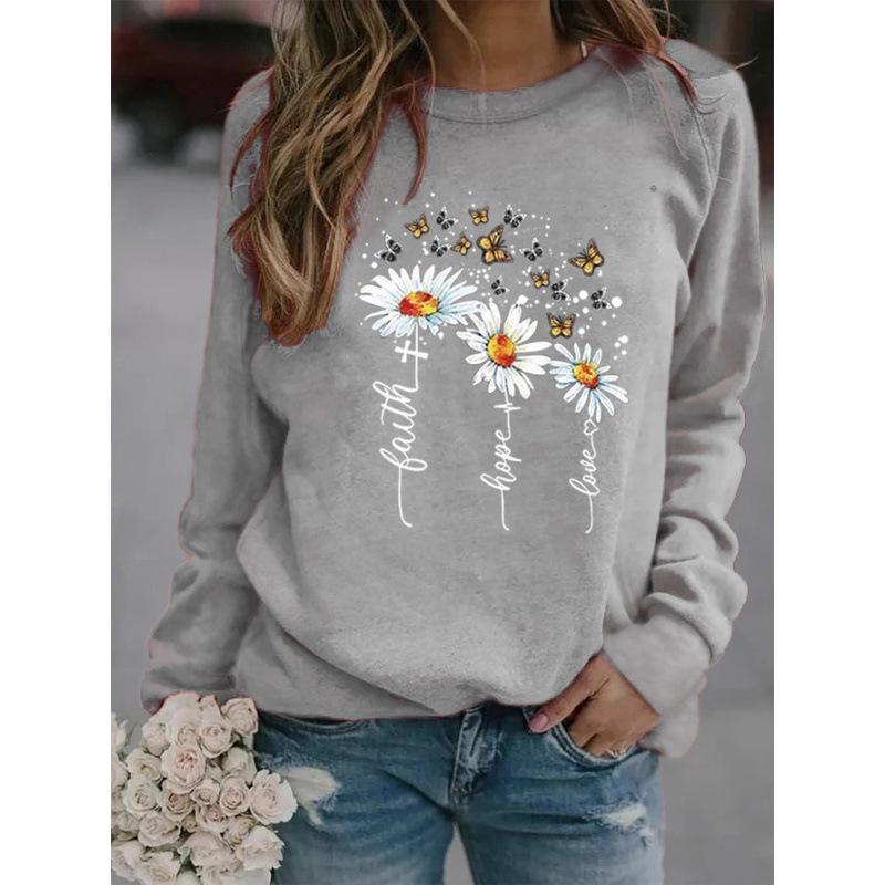 Women's Printed Round Neck Sweatshirt, European American Style 2025