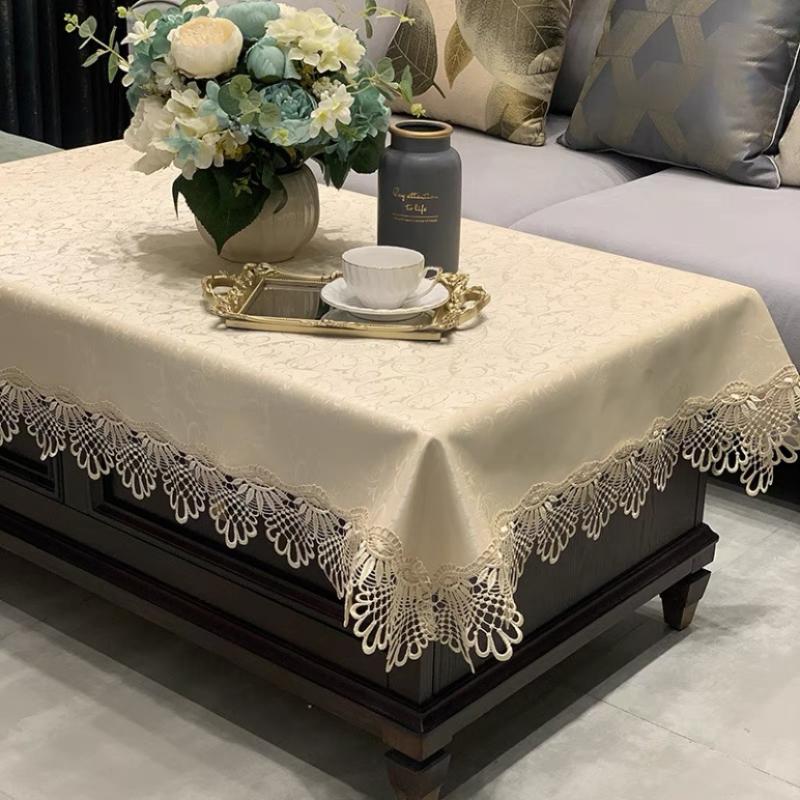 European Style Tablecloth Waterproof Oil-proof No-wash Household Leather Long Table Mat Lace Edge Tablecloth Thicken Tablecover