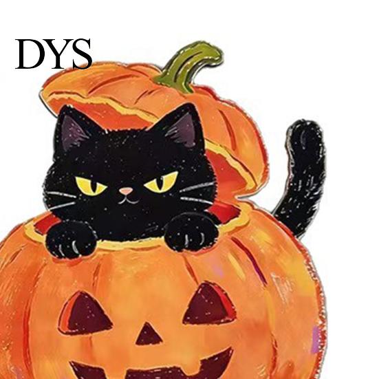 Hand Painted Holiday Tabletop Statues Halloween Wooden Ghost And Pumpkin Black Cat Ornaments, Retro Creative Home Ornaments Cartoon Centerpiece