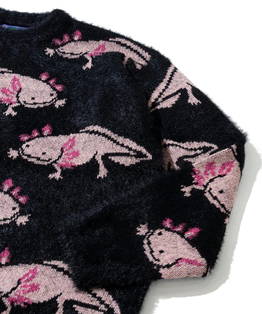 [go slow caravan] 356107 Axolotl Shaggy Mix Jacquard Knit Big Sweater, Black, Size L