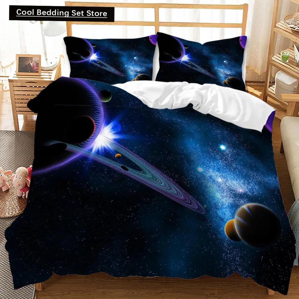 Housse de Couette Univers Ensemble de Literie Espace Extérieur Galaxie Twin Polyester Housse de Couette Système Solaire Planètes Univers Queen King Size