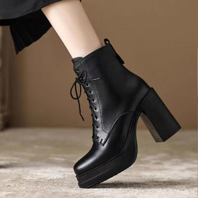 Modische Stiefeletten mit dicker Sohle im britischen Stil, klobige Stiefeletten 2025 neuer Stil wasserdichte Plateauschuhe zum Schnüren, retro und modische Stiefeletten