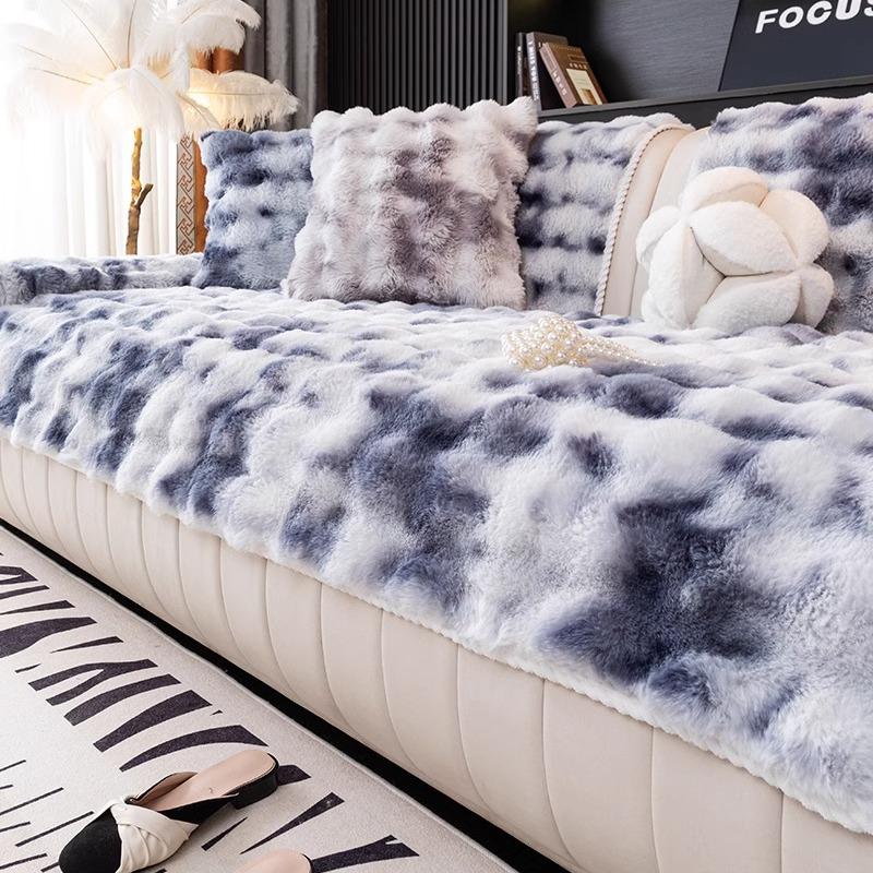 Winter Rabbit Plush Sofa Cushion Thickened Seat Cushion Non-Slip High-End All-Inclusive Leather Sofa Cover Straight Row Sofa Cover
